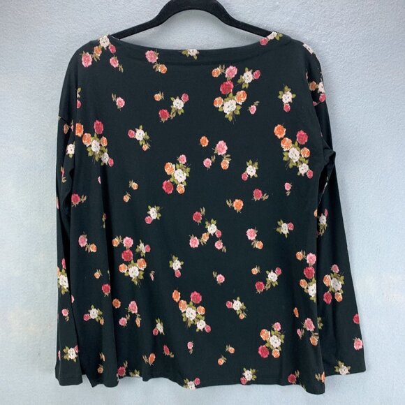 J‎ Jill Top Womens Small Petite Black Floral Pullover Tee Supima Cotton Stretchy - Picture 4 of 14
